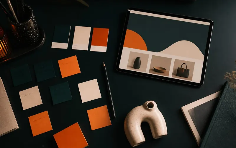 Brand board with shop banner, icon and colour palette for a new Etsy shop