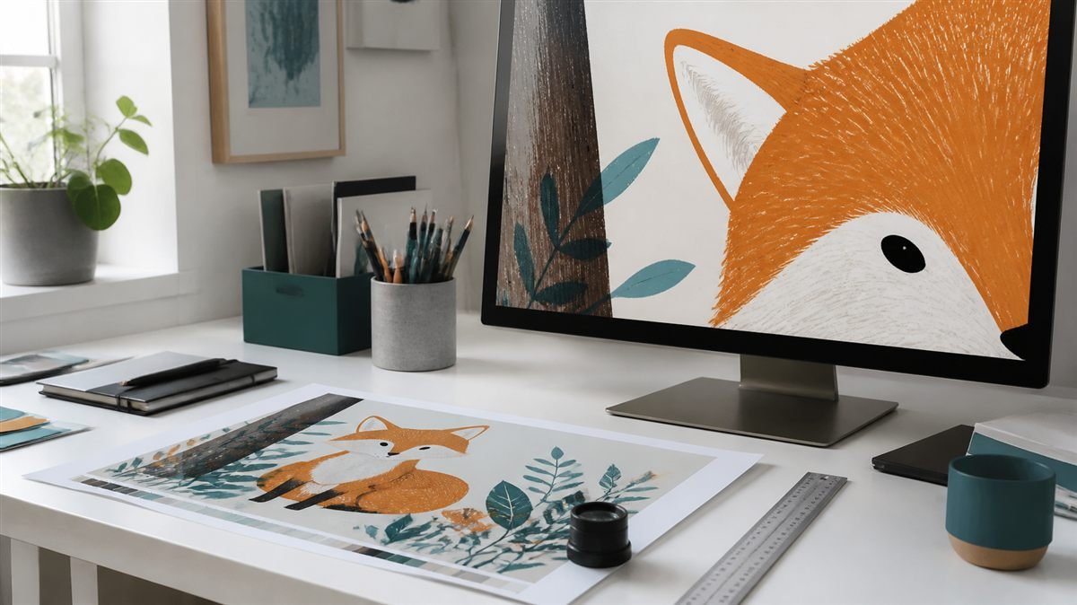 Checking an AI-generated nursery print design at full size before printing