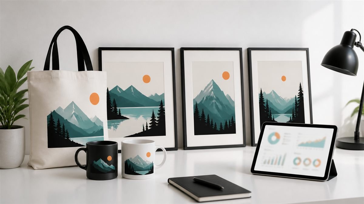 A small, consistent batch of print on demand products made with an AI-assisted workflow